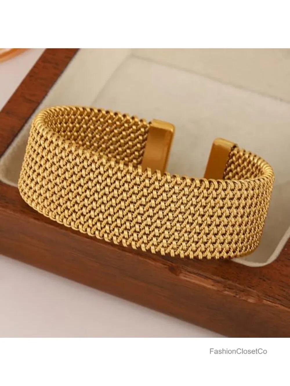 Gold Open Cuff Bangles Wide Woven Bracelet Stainless Steel Stackable Jewelry